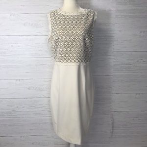 IVANKA TRUMP Tan with Lace Bodice Sheath Dress